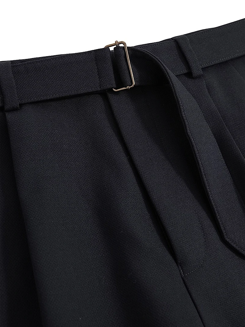 Pleated Wool-Blend Belted Trousers
