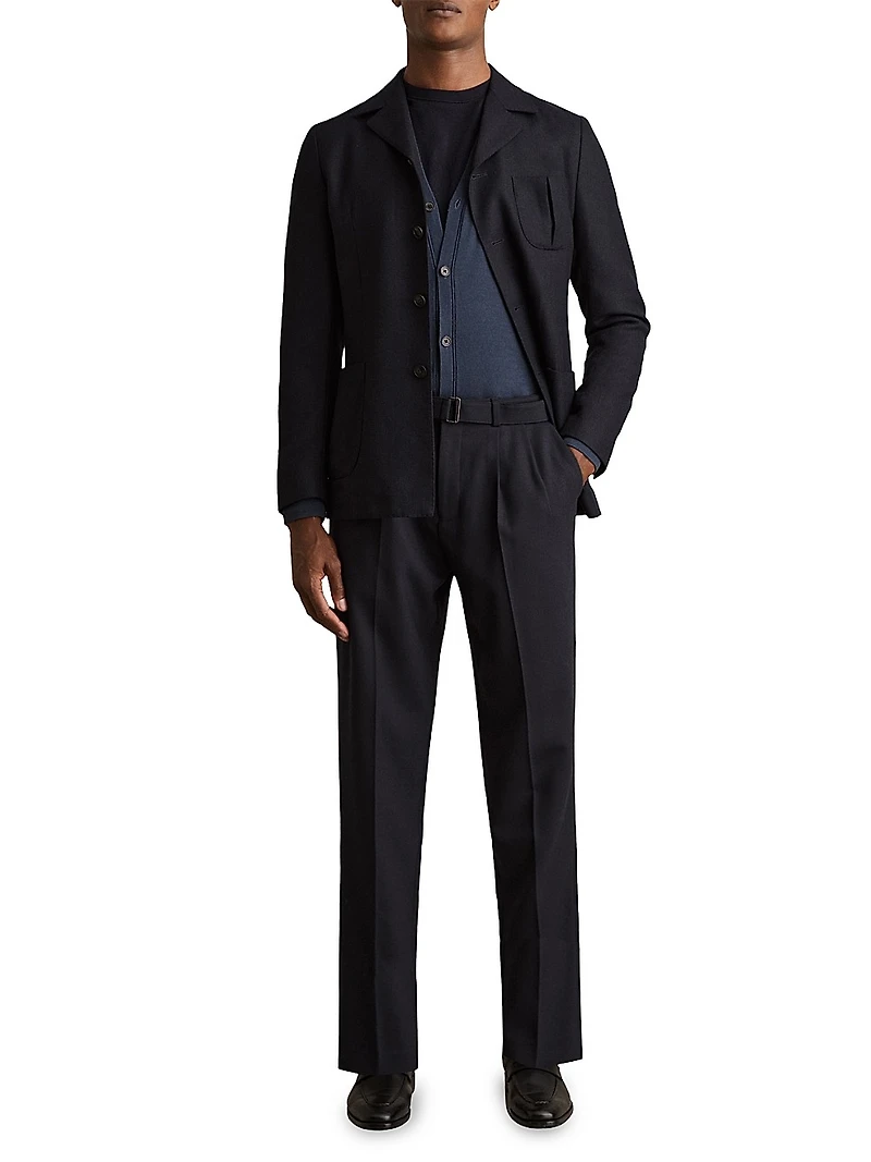 Pleated Wool-Blend Belted Trousers