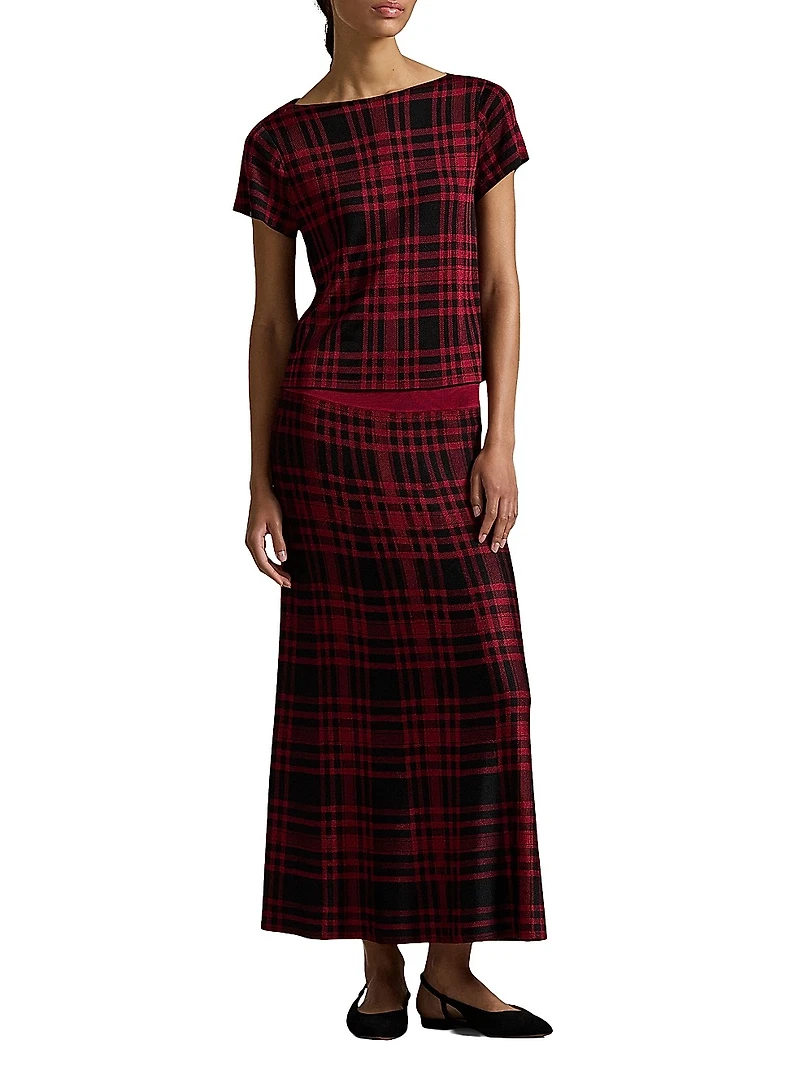 Plaid Short-Sleeve Crop Sweater