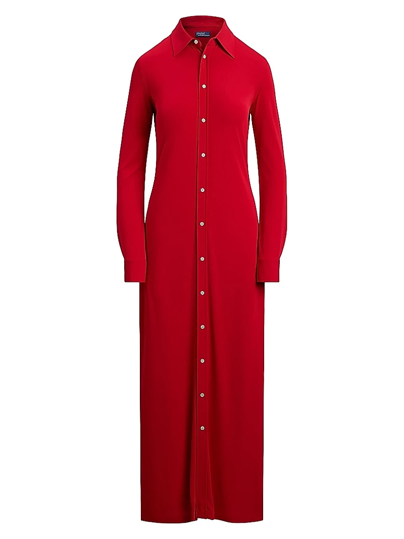 Jersey-Knit Maxi Shirtdress