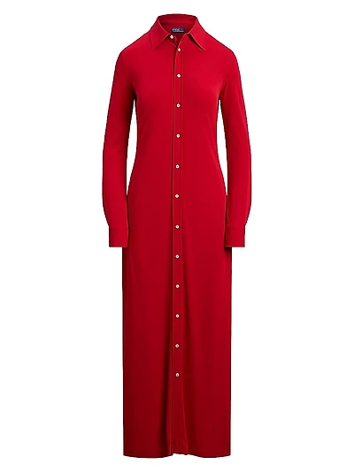 Jersey-Knit Maxi Shirtdress