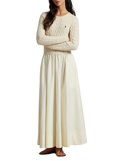 Cable-Knit Mixed-Media Midi-Dress