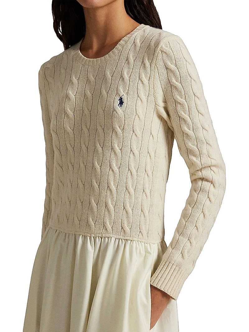 Cable-Knit Mixed-Media Midi-Dress