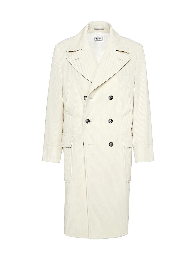 Cashmere Wide Wale Corduroy One and a Half Breasted Coat