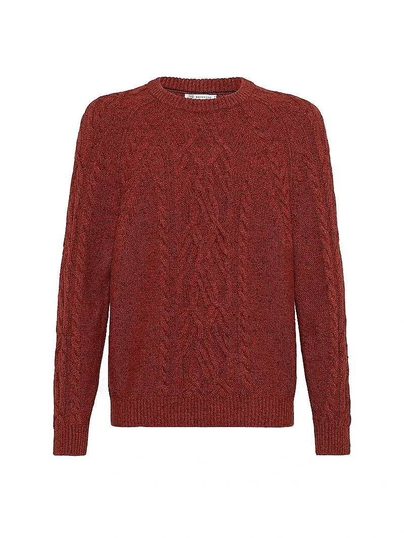 Flecked Cashmere Wide Cable Knit Sweater