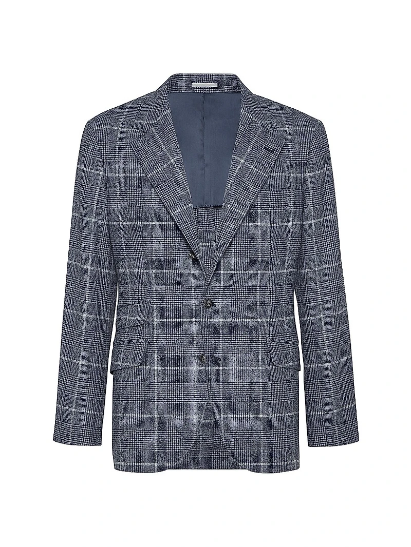 Prince of Wales Deconstructed Cavallo Blazer with Metal Buttons