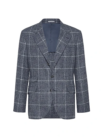 Prince of Wales Deconstructed Cavallo Blazer with Metal Buttons