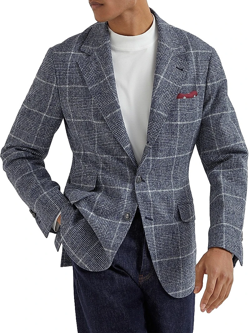 Prince of Wales Deconstructed Cavallo Blazer with Metal Buttons