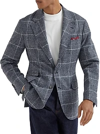 Prince of Wales Deconstructed Cavallo Blazer with Metal Buttons