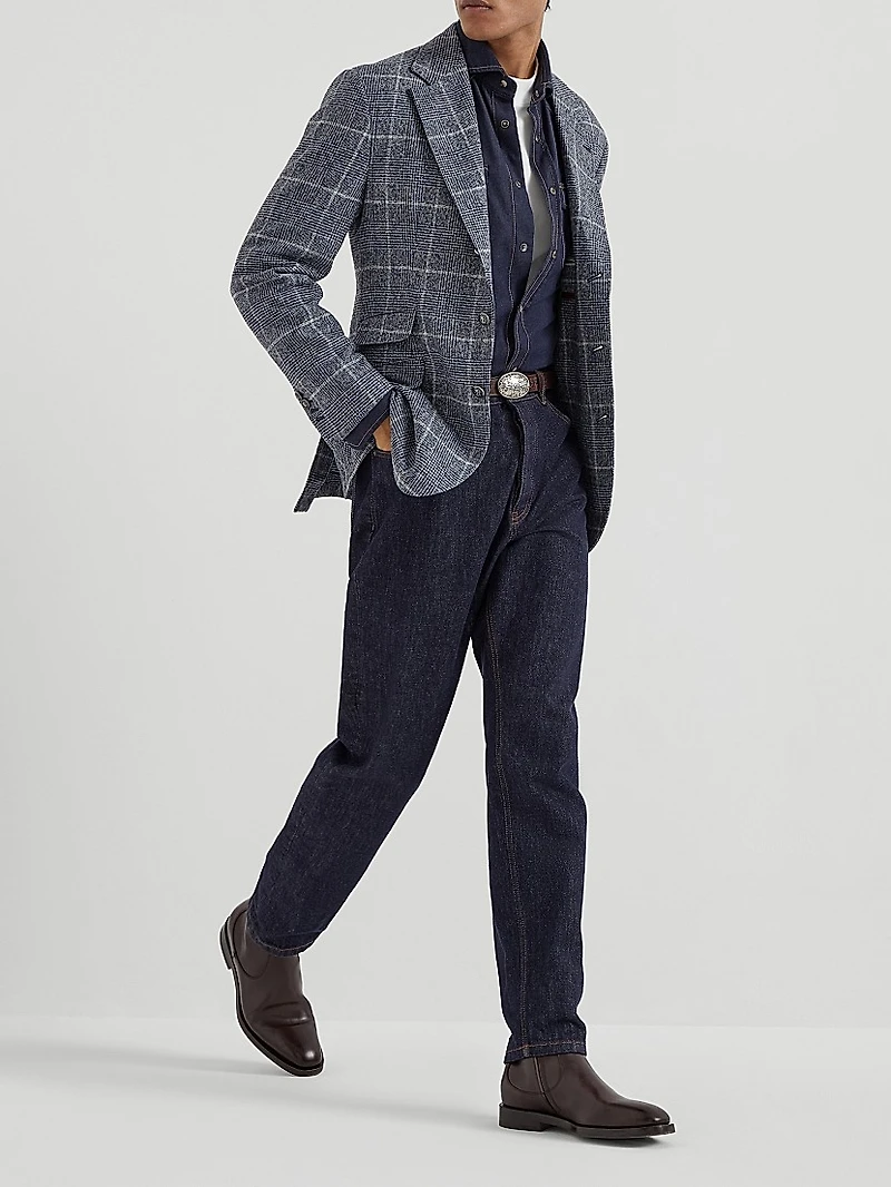 Prince of Wales Deconstructed Cavallo Blazer with Metal Buttons