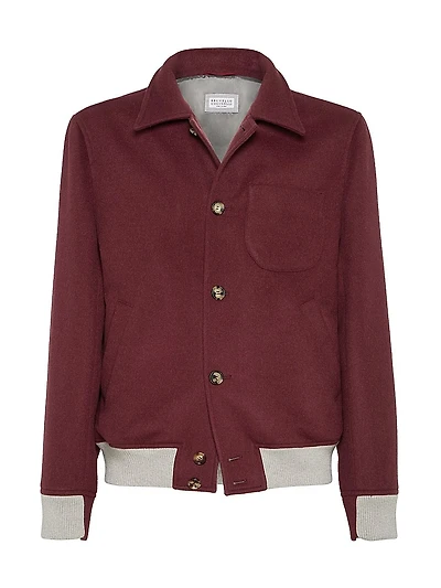 Wool Flannel Double Cloth Shirt Style Bomber Jacket