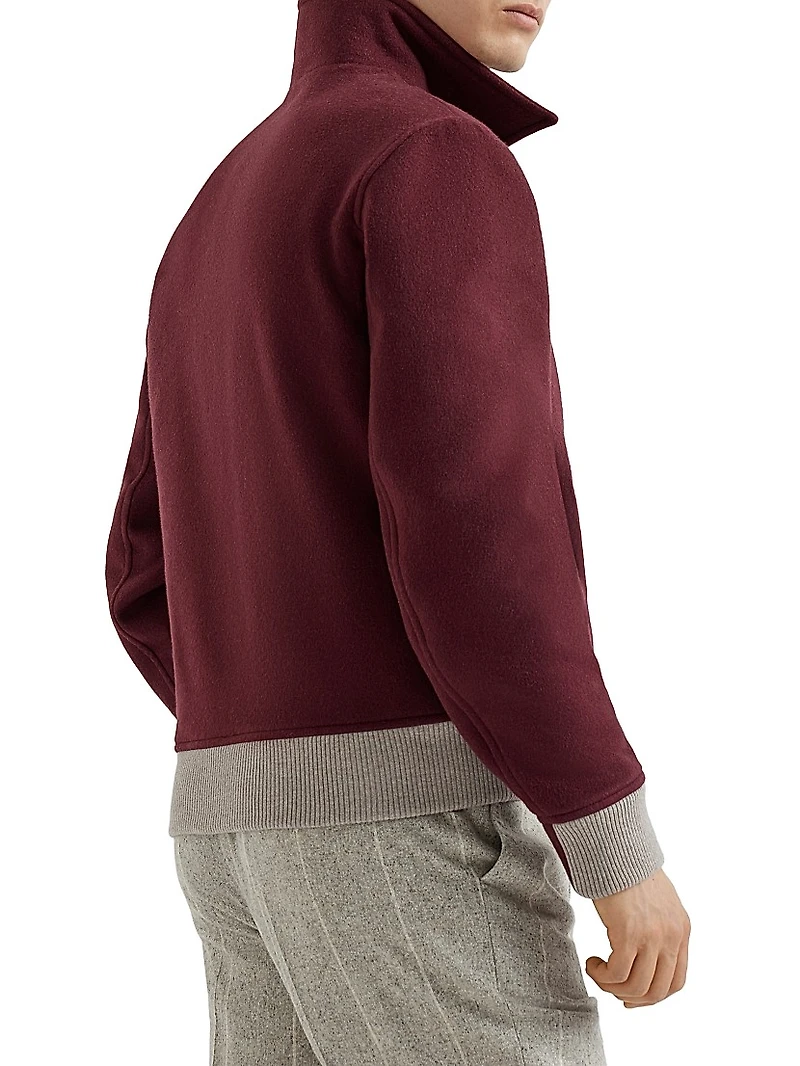 Wool Flannel Double Cloth Shirt Style Bomber Jacket