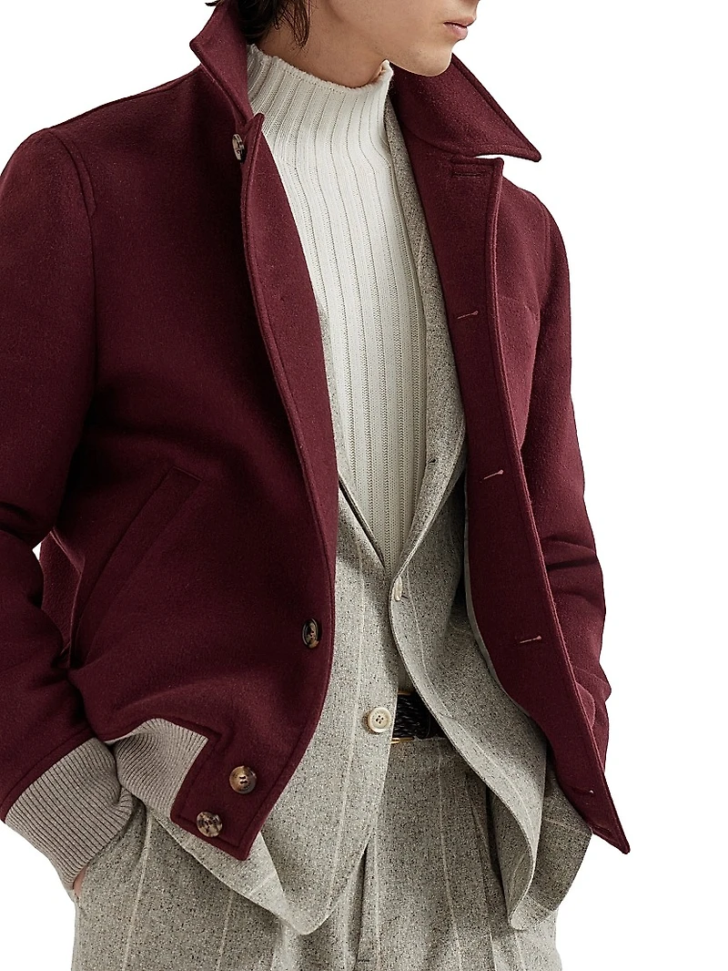 Wool Flannel Double Cloth Shirt Style Bomber Jacket