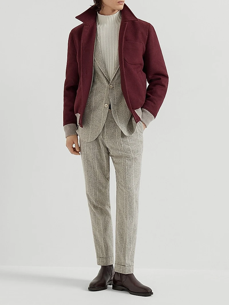 Wool Flannel Double Cloth Shirt Style Bomber Jacket