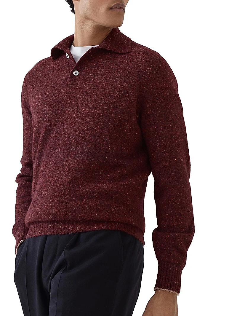 Flecked Alpaca, Wool, Silk and Cotton Knit Polo Shirt