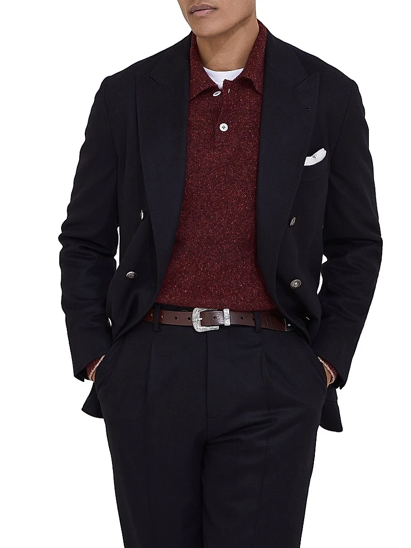Flecked Alpaca, Wool, Silk and Cotton Knit Polo Shirt