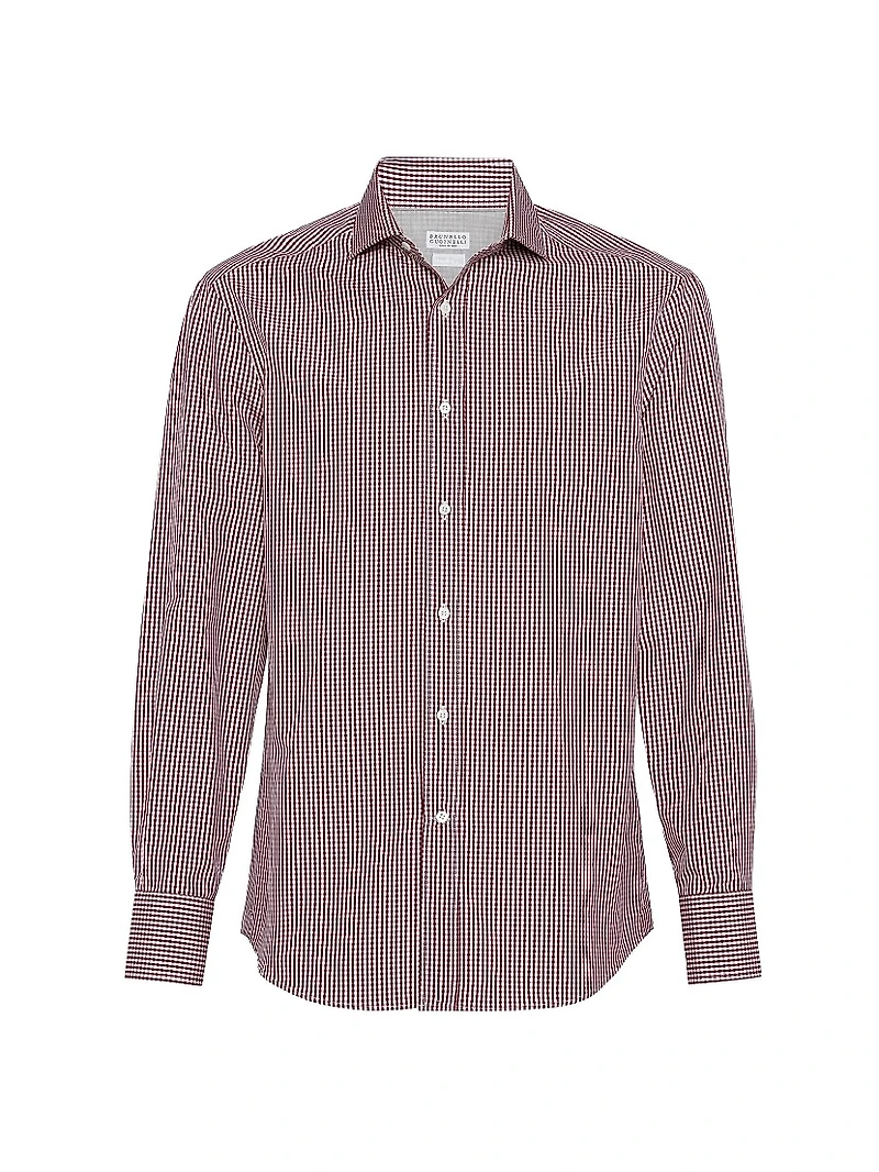 Checked Cotton Slim Fit Shirt with Spread Collar