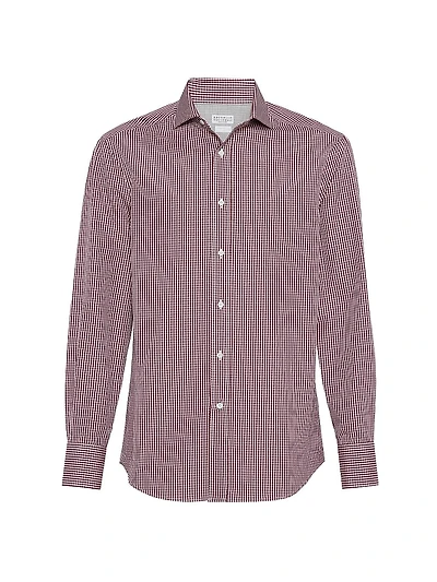 Checked Cotton Slim Fit Shirt with Spread Collar