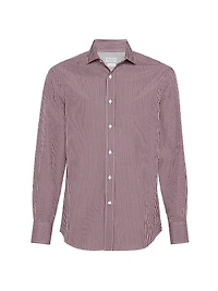 Checked Cotton Slim Fit Shirt with Spread Collar