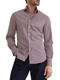 Checked Cotton Slim Fit Shirt with Spread Collar