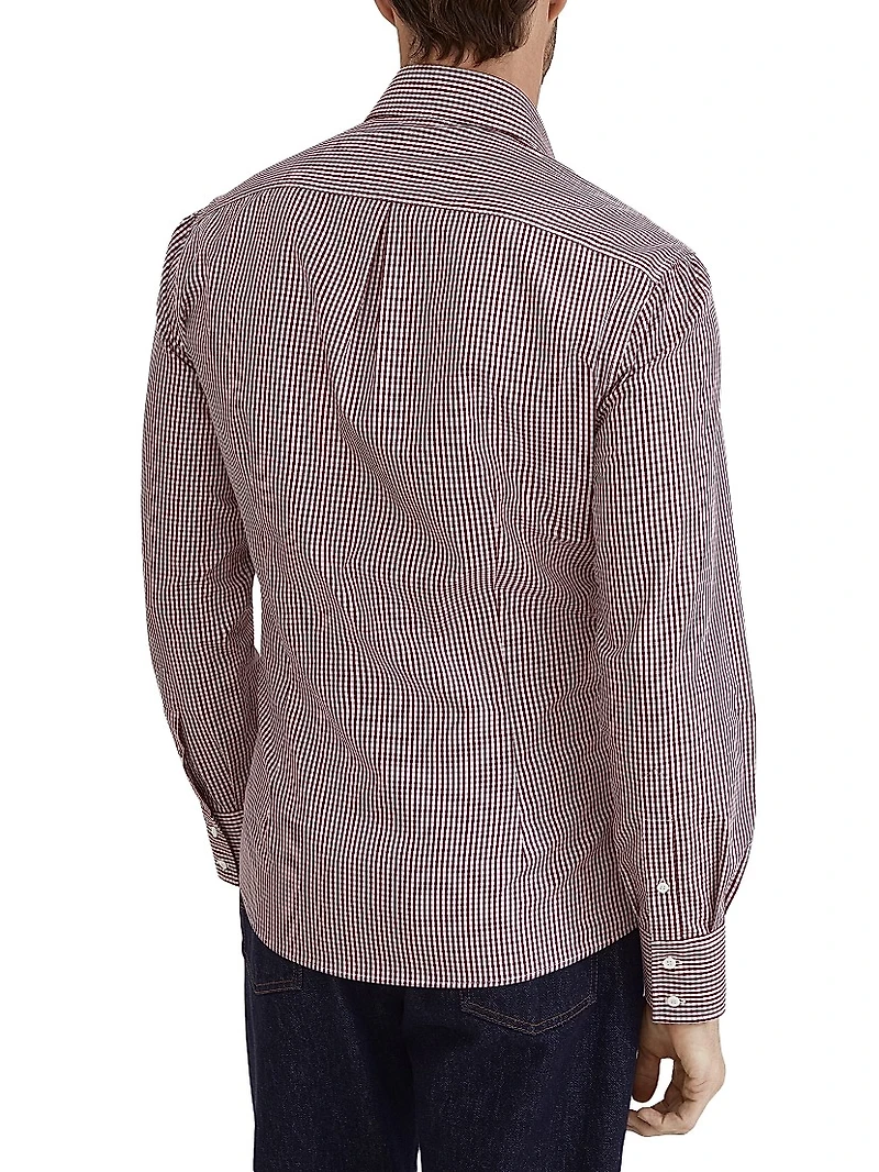 Checked Cotton Slim Fit Shirt with Spread Collar