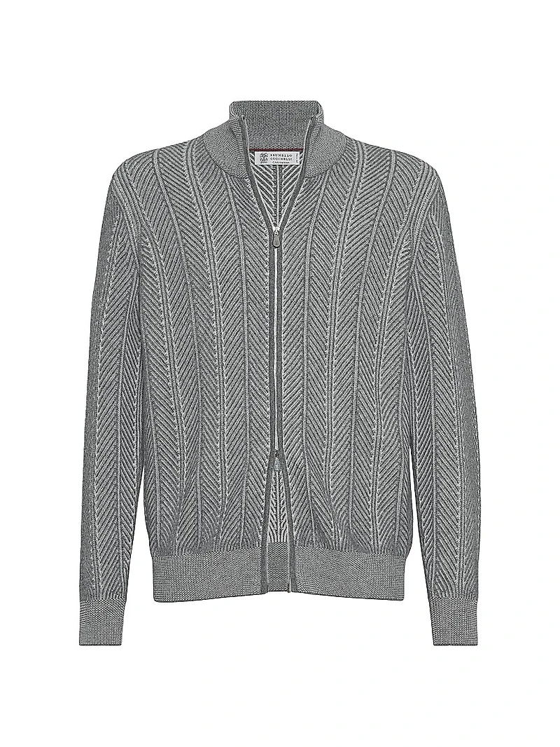 Cashmere Vanisé Chevron Cardigan with Zipper