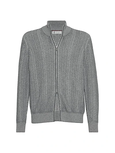 Cashmere Vanisé Chevron Cardigan with Zipper