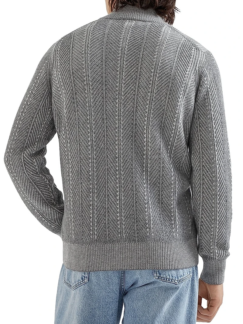 Cashmere Vanisé Chevron Cardigan with Zipper
