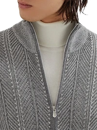 Cashmere Vanisé Chevron Cardigan with Zipper