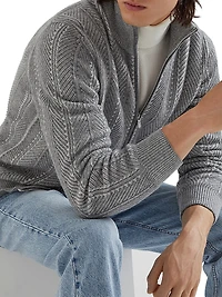 Cashmere Vanisé Chevron Cardigan with Zipper