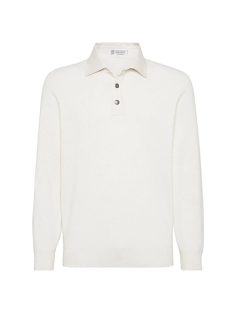 Cashmere English Rib Knit Polo Shirt