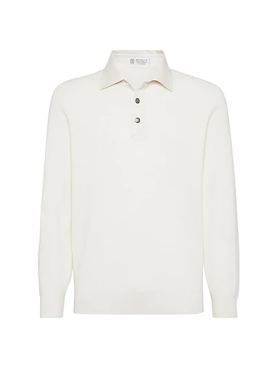 Cashmere English Rib Knit Polo Shirt