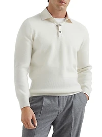 Cashmere English Rib Knit Polo Shirt