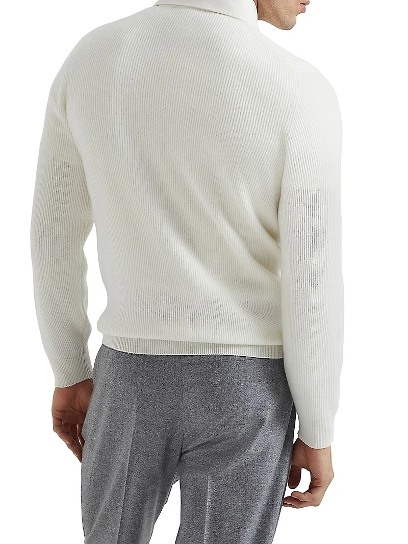 Cashmere English Rib Knit Polo Shirt