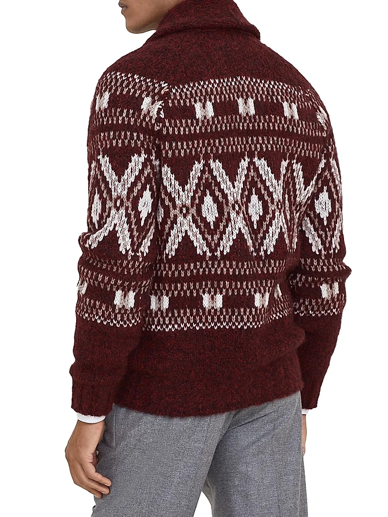 Alpaca, Virgin Wool and Cashmere Geometric Jacquard Cardigan