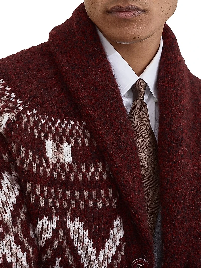 Alpaca, Virgin Wool and Cashmere Geometric Jacquard Cardigan