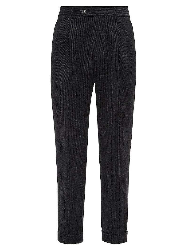 Wool, Silk and Cashmere Corduroy Leisure Fit Trousers