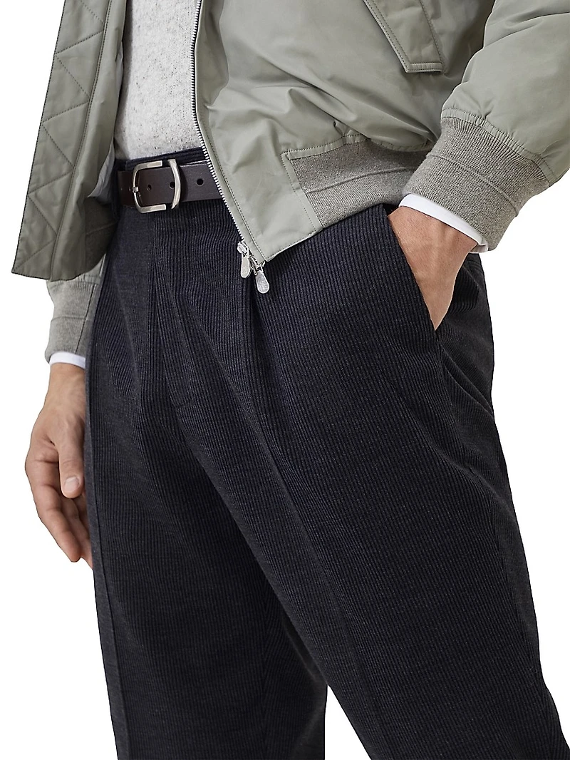Wool, Silk and Cashmere Corduroy Leisure Fit Trousers