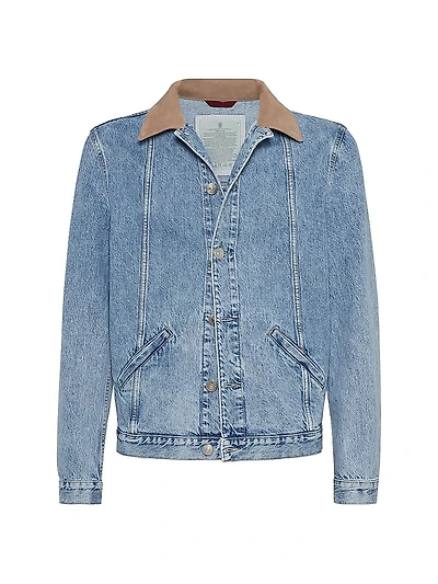 Denim Outerwear Jacket with Suede Collar
