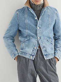 Denim Outerwear Jacket with Suede Collar