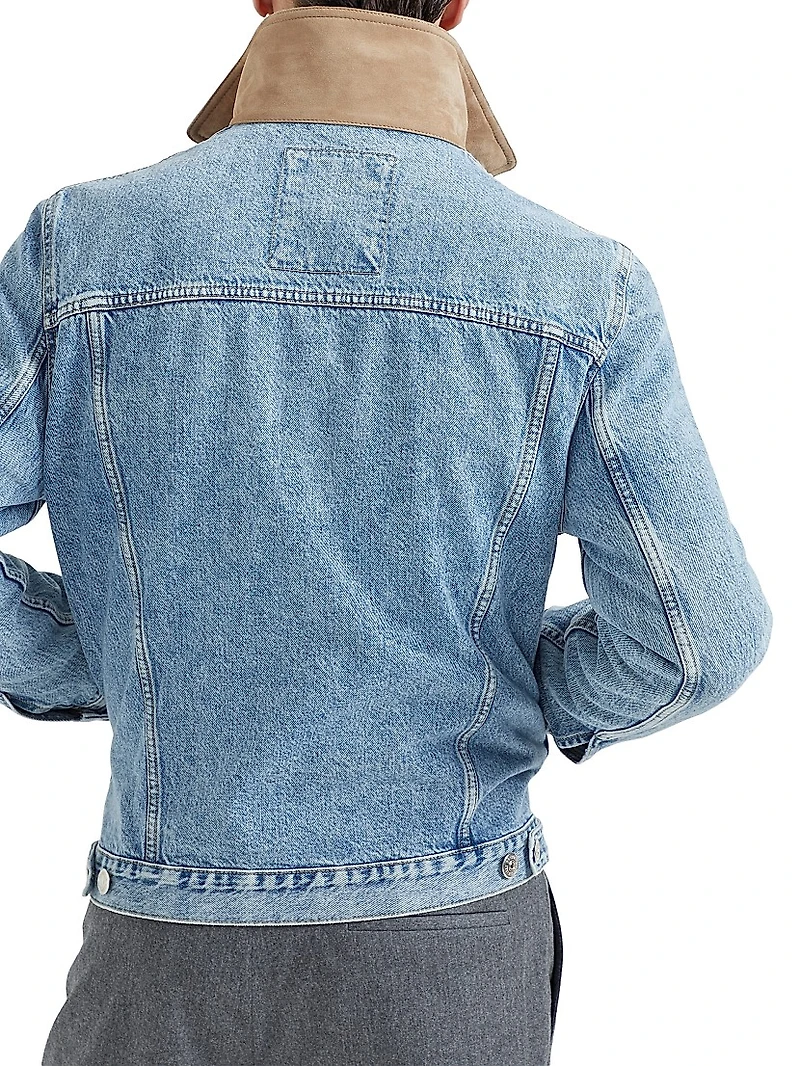 Denim Outerwear Jacket with Suede Collar