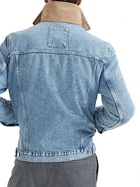 Denim Outerwear Jacket with Suede Collar