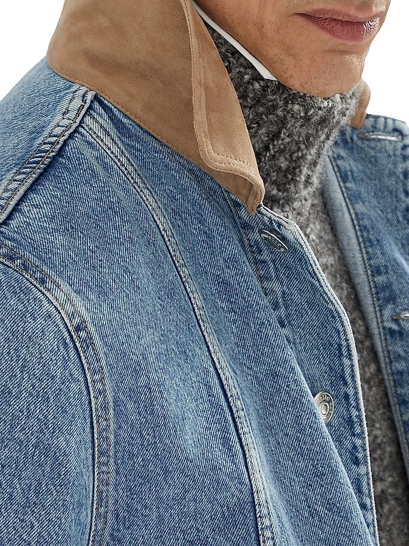 Denim Outerwear Jacket with Suede Collar