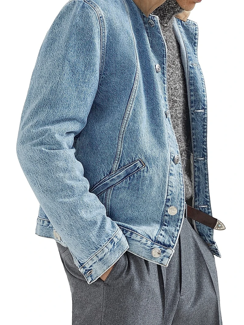 Denim Outerwear Jacket with Suede Collar