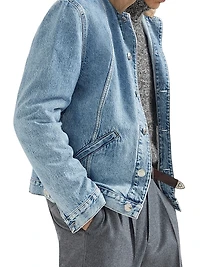 Denim Outerwear Jacket with Suede Collar