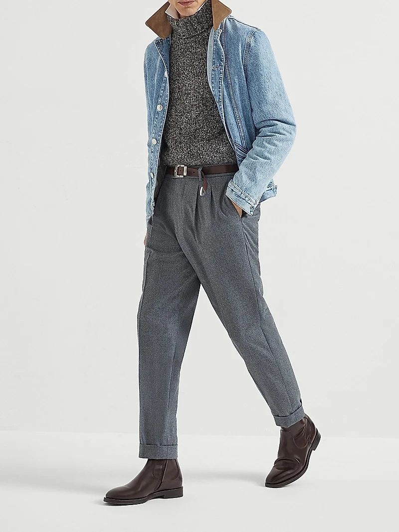Denim Outerwear Jacket with Suede Collar