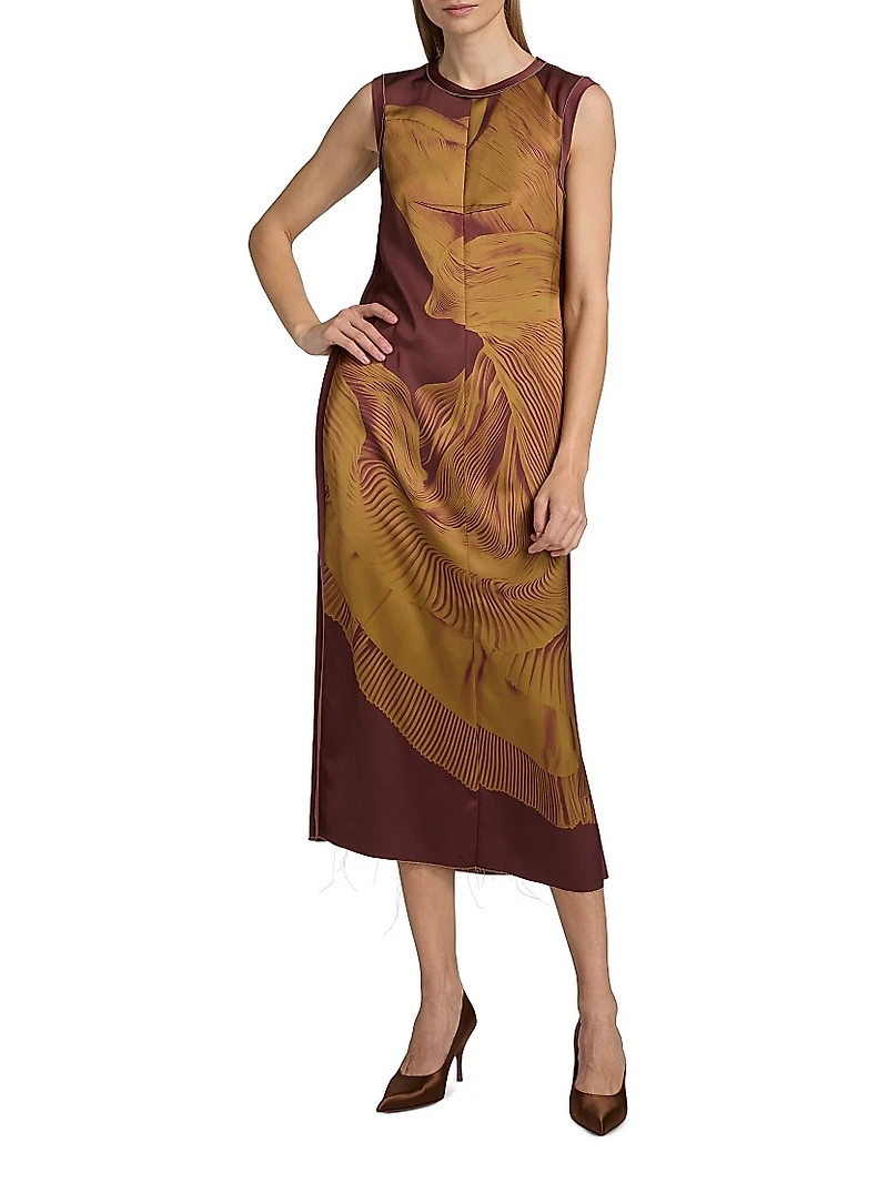 Dancing Pleat Double-Face Satin Midi-Dress