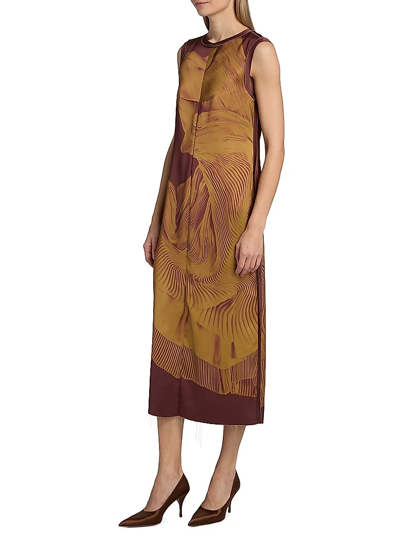 Dancing Pleat Double-Face Satin Midi-Dress
