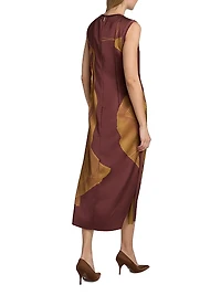 Dancing Pleat Double-Face Satin Midi-Dress