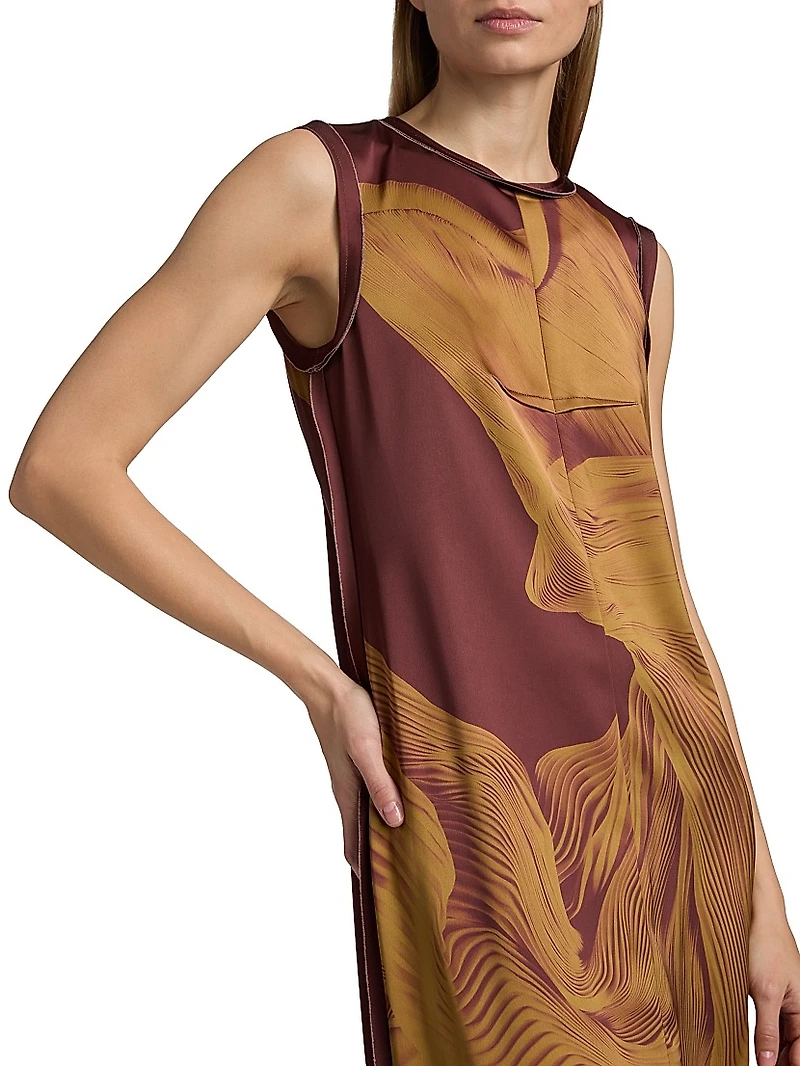 Dancing Pleat Double-Face Satin Midi-Dress